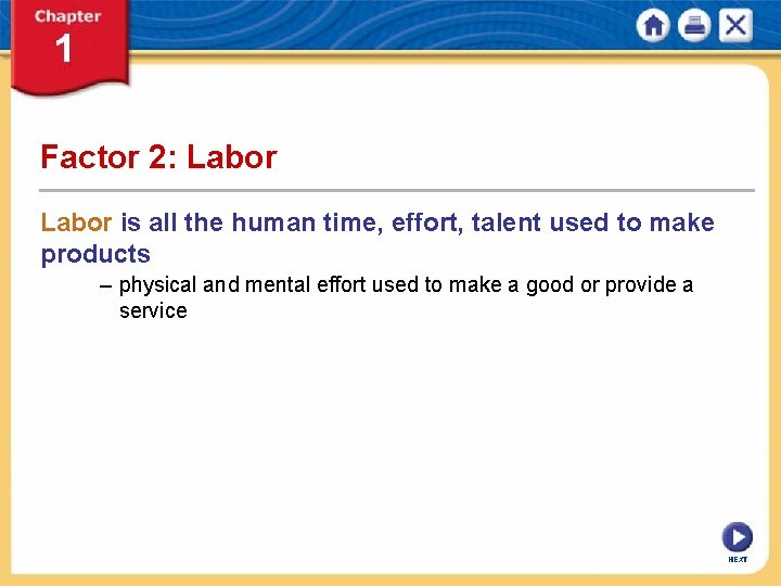 Factor 2: Labor is all the human time, effort, talent used to make products