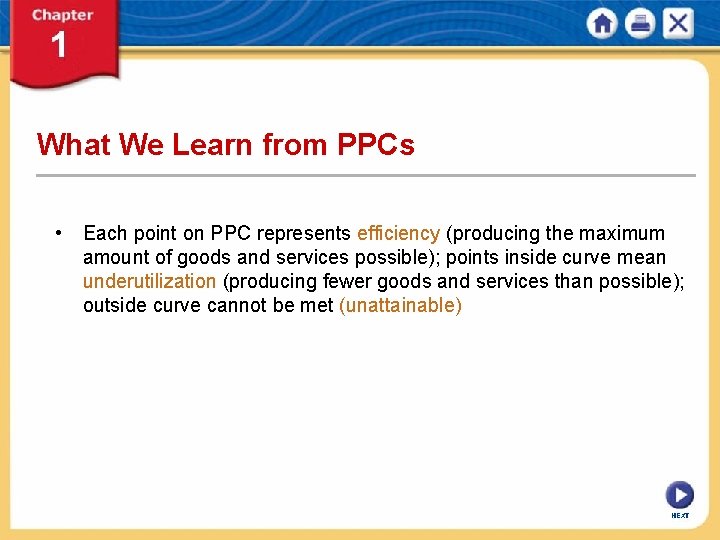 What We Learn from PPCs • Each point on PPC represents efficiency (producing the