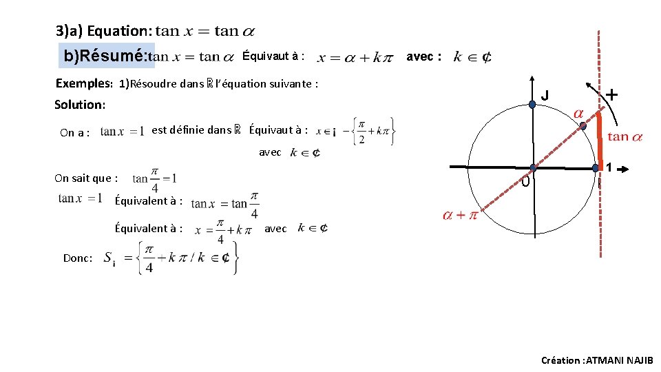 3)a) Equation: b)Résumé: Équivaut à : avec : Exemples: 1)Résoudre dans ℝ l’équation suivante 3)a) Equation: b)Résumé: Équivaut à : avec : Exemples: 1)Résoudre dans ℝ l’équation suivante
