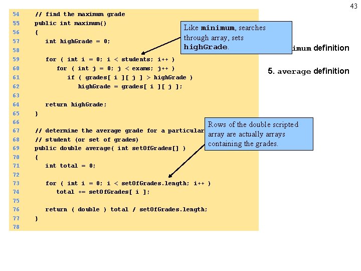 43 54 55 56 // find the maximum grade public int maximum() { 57