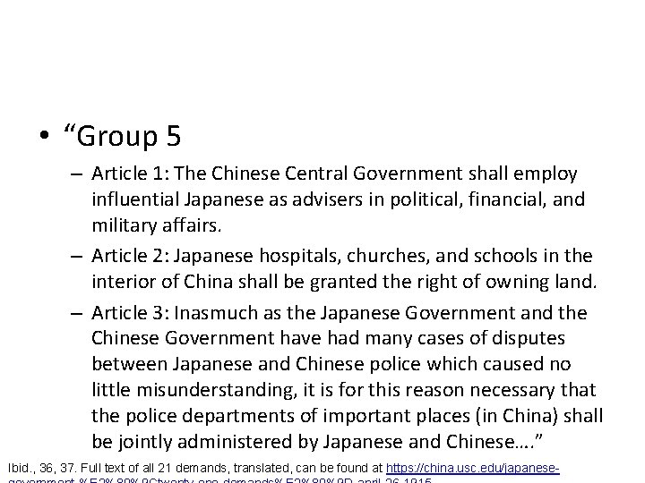  • “Group 5 – Article 1: The Chinese Central Government shall employ influential