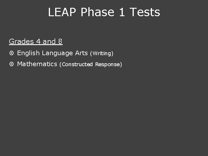 LEAP Phase 1 Tests Grades 4 and 8 ¤ English Language Arts (Writing) ¤