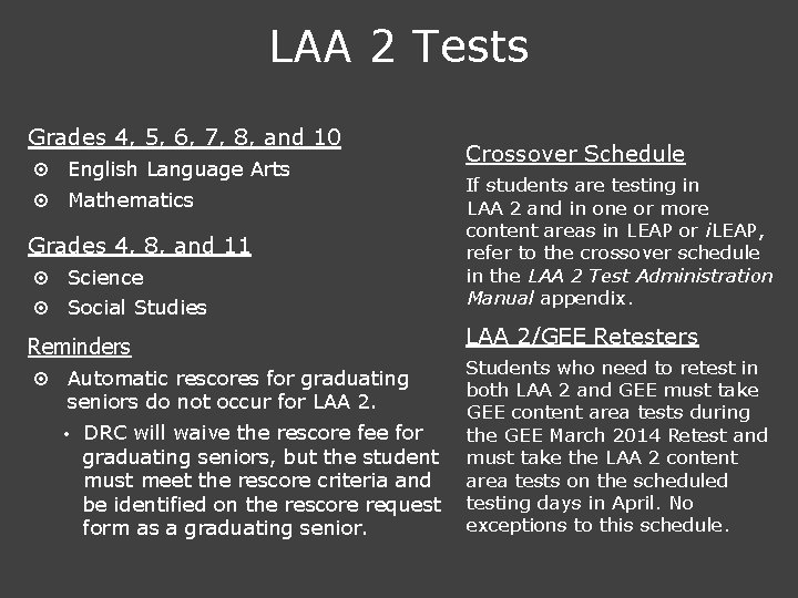 LAA 2 Tests Grades 4, 5, 6, 7, 8, and 10 ¤ English Language