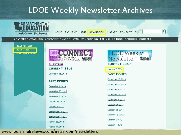 LDOE Weekly Newsletter Archives Screenshot www. louisianabelieves. com/newsroom/newsletters 