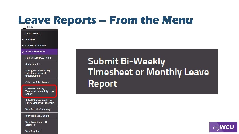 Leave Reports – From the Menu 