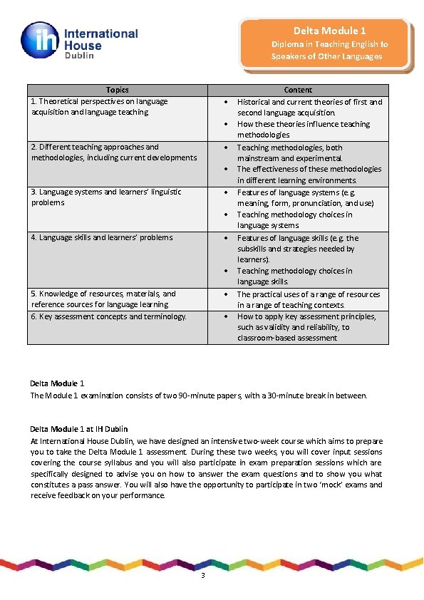 Delta Module 1 Diploma in Teaching English to Speakers of Other Languages Topics 1.