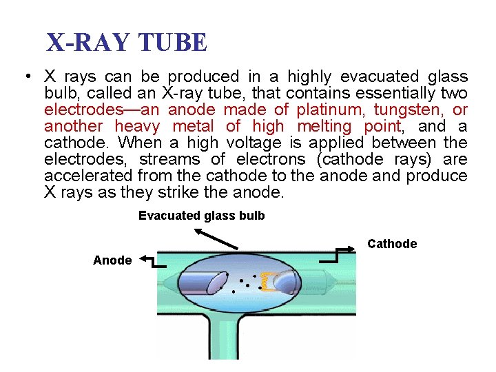 X-RAY TUBE • X rays can be produced in a highly evacuated glass bulb,