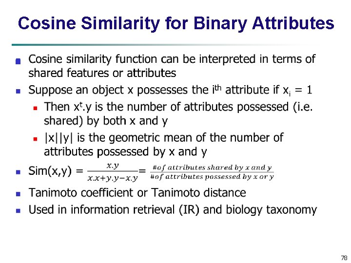 Cosine Similarity for Binary Attributes n 78 