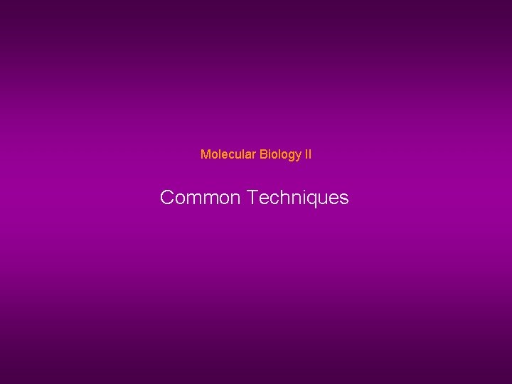 Molecular Biology II Common Techniques 
