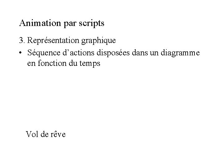 Animation par scripts 3. Représentation graphique • Séquence d’actions disposées dans un diagramme en Animation par scripts 3. Représentation graphique • Séquence d’actions disposées dans un diagramme en