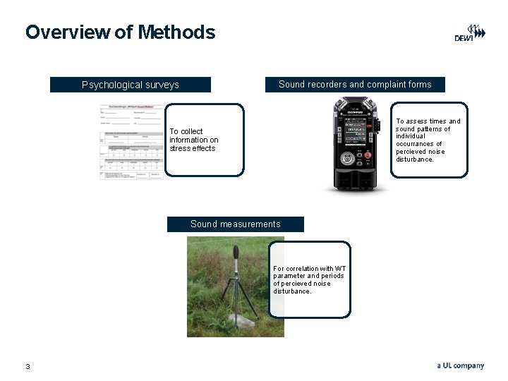 Overview of Methods Psychological surveys Sound recorders and complaint forms To assess times and Overview of Methods Psychological surveys Sound recorders and complaint forms To assess times and