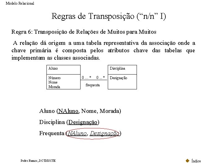 Modelo Relacional Regras de Transposição (“n/n” I) Regra 6: Transposição de Relações de Muitos Modelo Relacional Regras de Transposição (“n/n” I) Regra 6: Transposição de Relações de Muitos