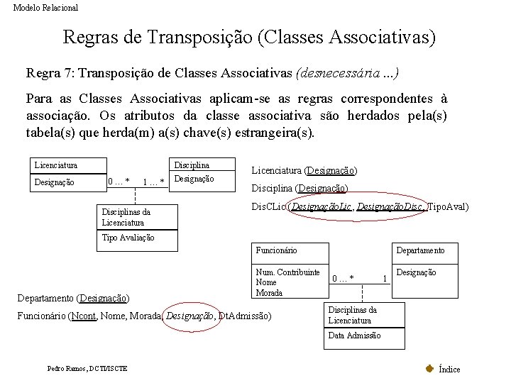 Modelo Relacional Regras de Transposição (Classes Associativas) Regra 7: Transposição de Classes Associativas (desnecessária. Modelo Relacional Regras de Transposição (Classes Associativas) Regra 7: Transposição de Classes Associativas (desnecessária.