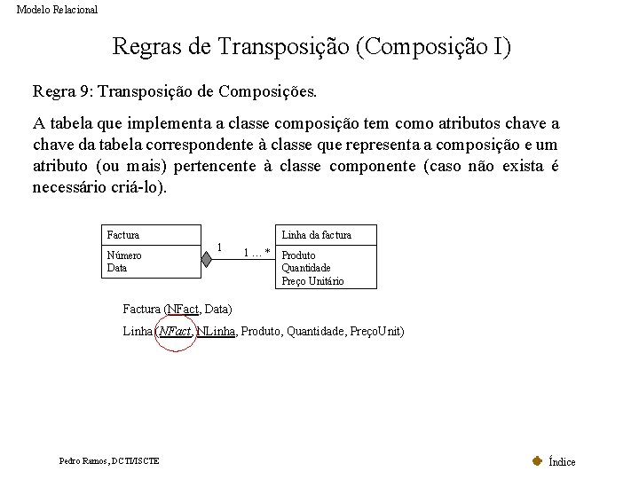 Modelo Relacional Regras de Transposição (Composição I) Regra 9: Transposição de Composições. A tabela Modelo Relacional Regras de Transposição (Composição I) Regra 9: Transposição de Composições. A tabela