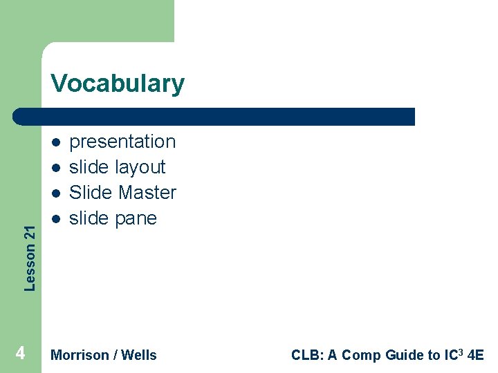 Vocabulary l l Lesson 21 l 4 l presentation slide layout Slide Master slide