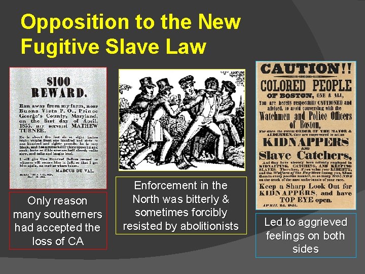 Opposition to the New Fugitive Slave Law Only reason many southerners had accepted the