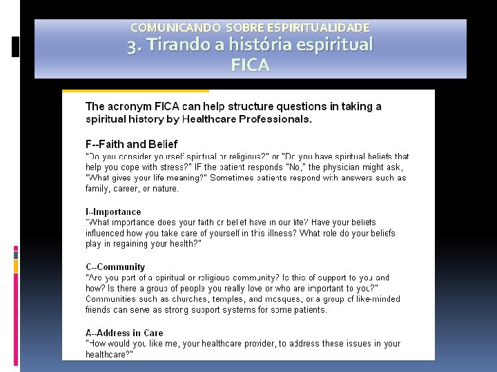 COMUNICANDO SOBRE ESPIRITUALIDADE 3. Tirando a história espiritual FICA 