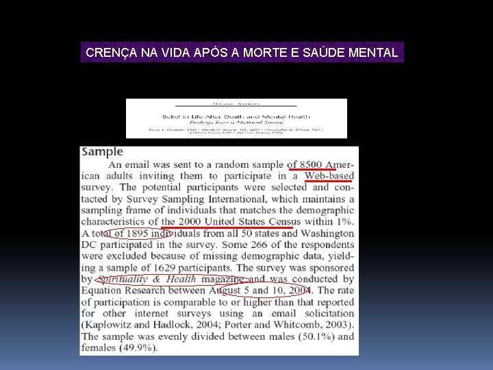 CRENÇA NA VIDA APÓS A MORTE E SAÚDE MENTAL METODOLOGIA 