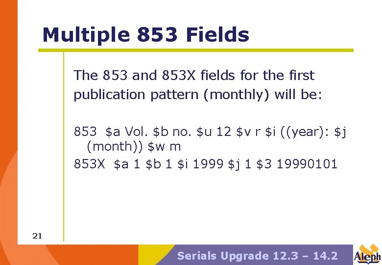 Multiple 853 Fields The 853 and 853 X fields for the first publication pattern