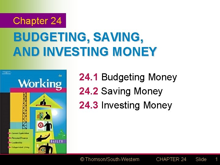 Chapter 24 BUDGETING, SAVING, AND INVESTING MONEY 24. 1 Budgeting Money 24. 2 Saving