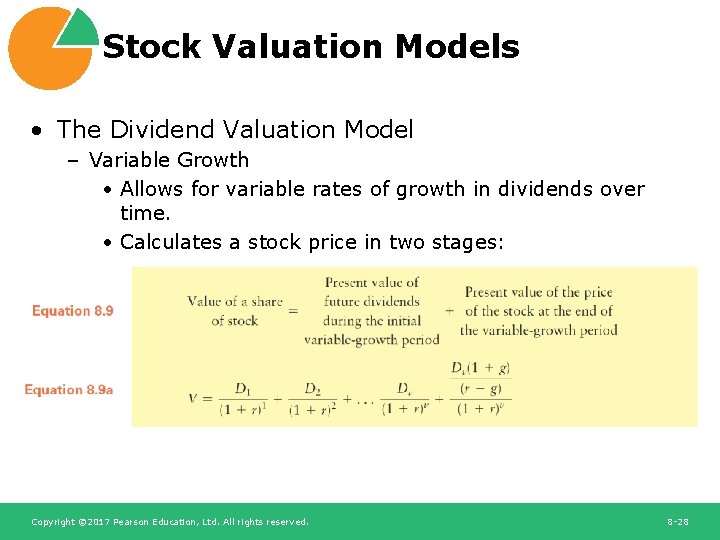 Stock Valuation Models • The Dividend Valuation Model – Variable Growth • Allows for