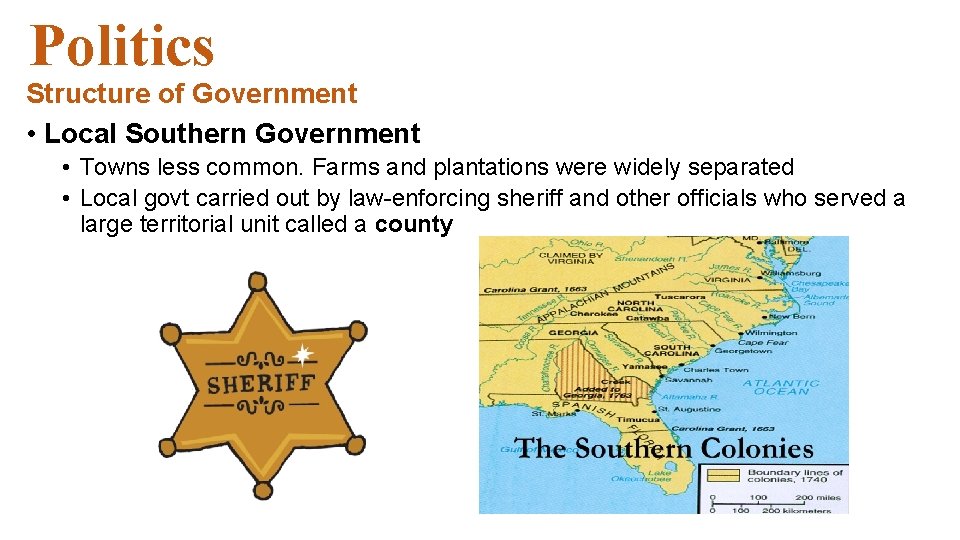 Politics Structure of Government • Local Southern Government • Towns less common. Farms and Politics Structure of Government • Local Southern Government • Towns less common. Farms and