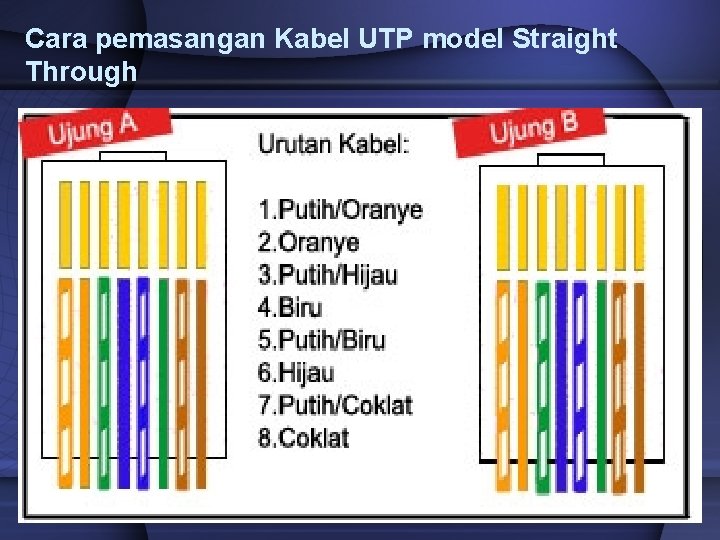 Cara pemasangan Kabel UTP model Straight Through 