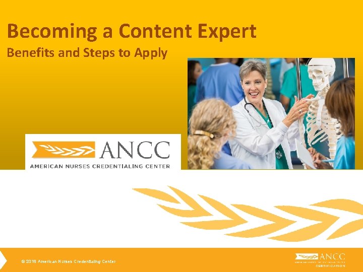 Becoming a Content Expert Benefits and Steps to Apply © 2018 American Nurses Credentialing