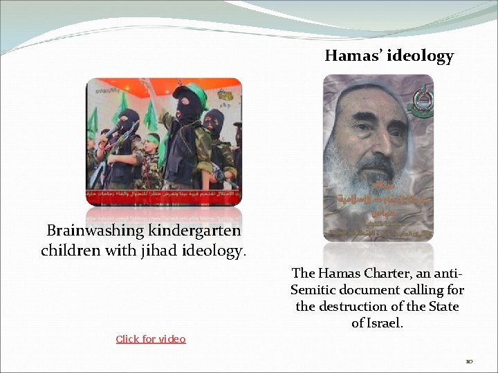 Hamas’ ideology Brainwashing kindergarten children with jihad ideology. The Hamas Charter, an anti. Semitic