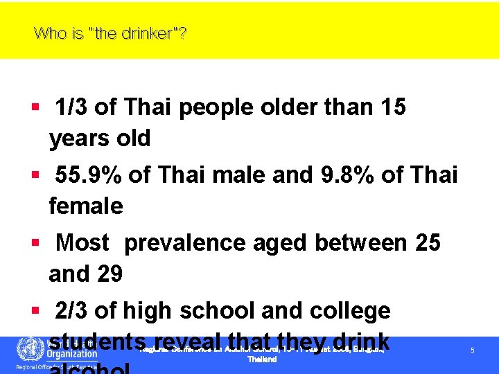 Who is “the drinker”? § 1/3 of Thai people older than 15 years old Who is “the drinker”? § 1/3 of Thai people older than 15 years old