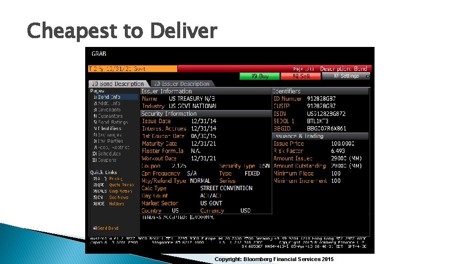 Cheapest to Deliver Copyright: Bloomberg Financial Services 2015 