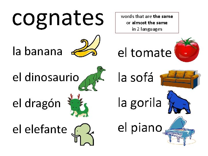 cognates words that are the same or almost the same in 2 languages la