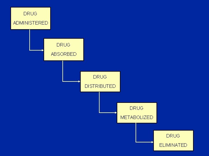 DRUG ADMINISTERED DRUG ABSORBED DRUG DISTRIBUTED DRUG METABOLIZED DRUG ELIMINATED 