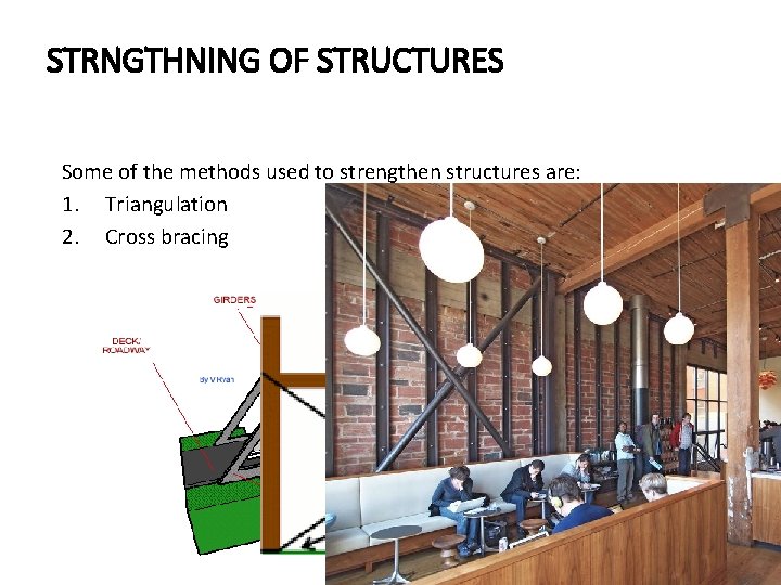 STRNGTHNING OF STRUCTURES Some of the methods used to strengthen structures are: 1. Triangulation