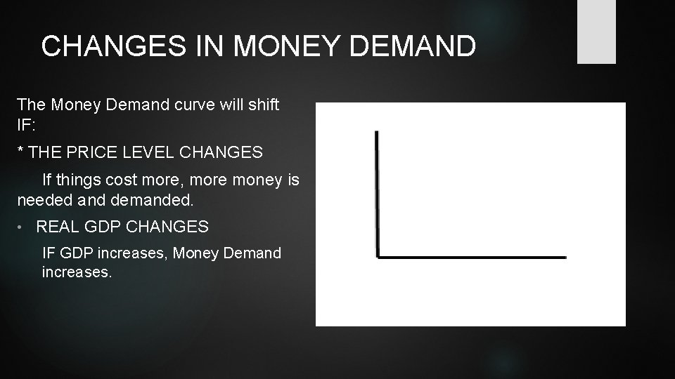 CHANGES IN MONEY DEMAND The Money Demand curve will shift IF: * THE PRICE