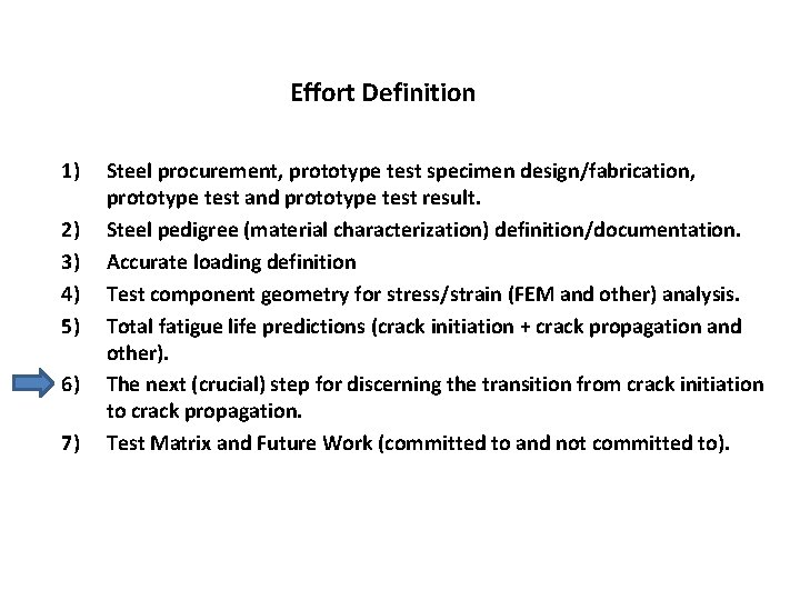 Effort Definition 1) 2) 3) 4) 5) 6) 7) Steel procurement, prototype test specimen