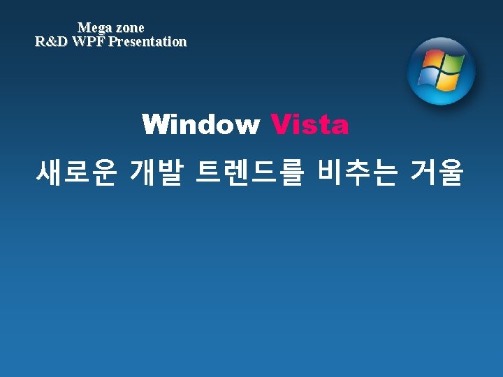Mega zone R&D WPF Presentation Window Vista 새로운 개발 트렌드를 비추는 거울 