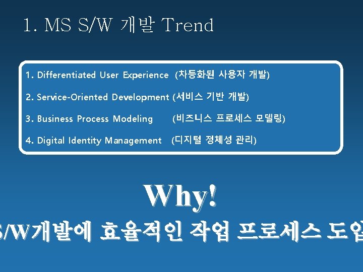 1. MS S/W 개발 Trend 1. Differentiated User Experience (차등화된 사용자 개발) 2. Service-Oriented