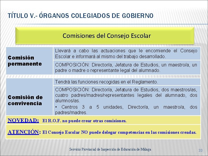 TÍTULO V. - ÓRGANOS COLEGIADOS DE GOBIERNO Comisiones del Consejo Escolar Comisión permanente Llevará