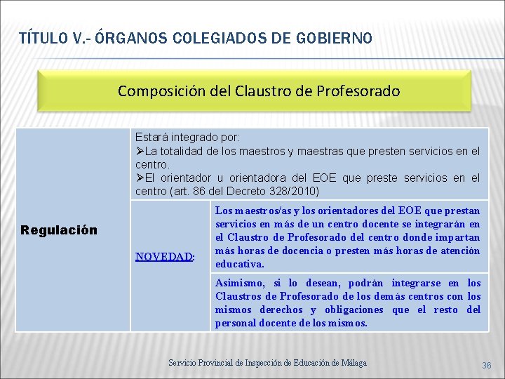 TÍTULO V. - ÓRGANOS COLEGIADOS DE GOBIERNO Composición del Claustro de Profesorado Estará integrado