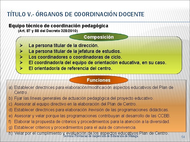 TÍTULO V. - ÓRGANOS DE COORDINACIÓN DOCENTE Equipo técnico de coordinación pedagógica (Art. 87