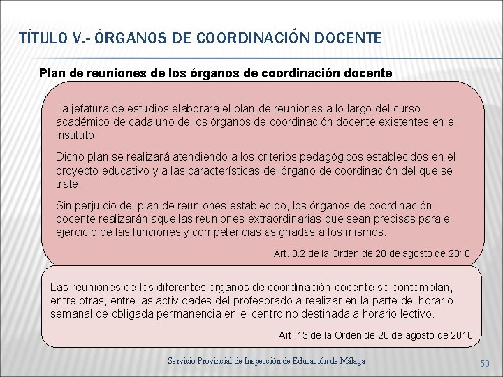 TÍTULO V. - ÓRGANOS DE COORDINACIÓN DOCENTE Plan de reuniones de los órganos de