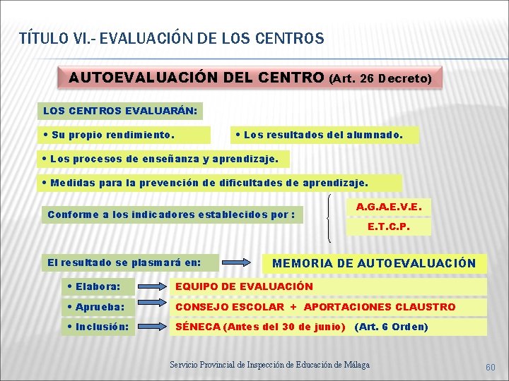 TÍTULO VI. - EVALUACIÓN DE LOS CENTROS AUTOEVALUACIÓN DEL CENTRO (Art. 26 Decreto) LOS