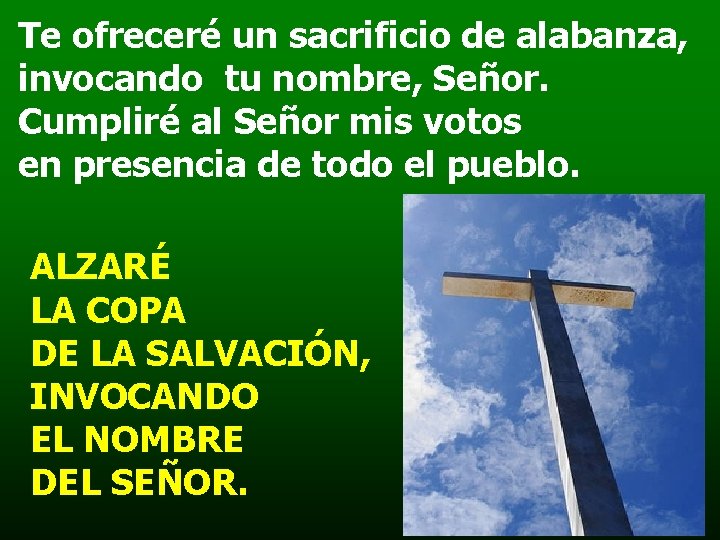 Te ofreceré un sacrificio de alabanza, invocando tu nombre, Señor. Cumpliré al Señor mis