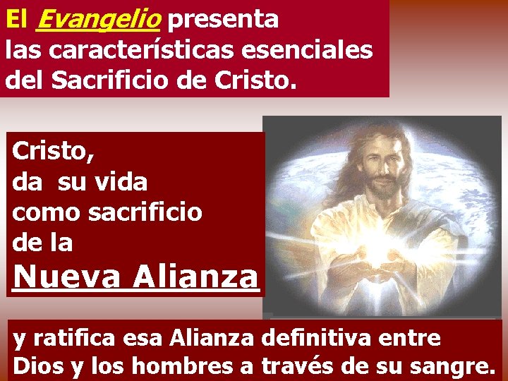 El Evangelio presenta las características esenciales del Sacrificio de Cristo, da su vida como