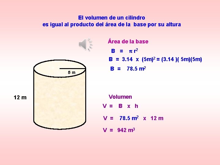 El volumen de un cilindro es igual al producto del área de la base