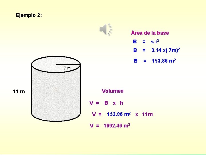 Ejemplo 2: 2: Ejemplo Área de la base B = r 2 B =