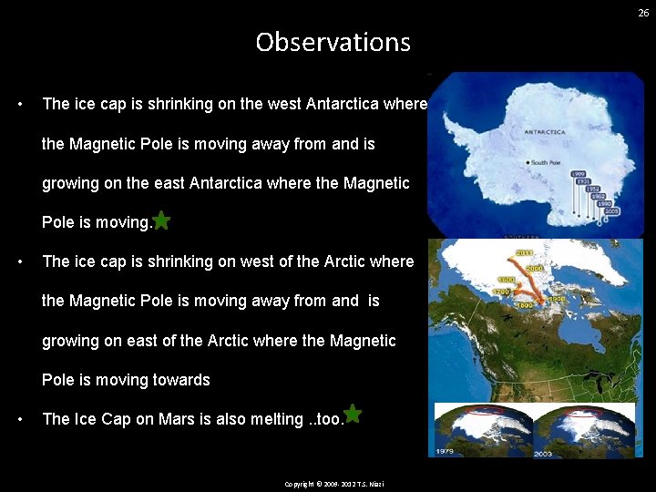 26 Observations • The ice cap is shrinking on the west Antarctica where the