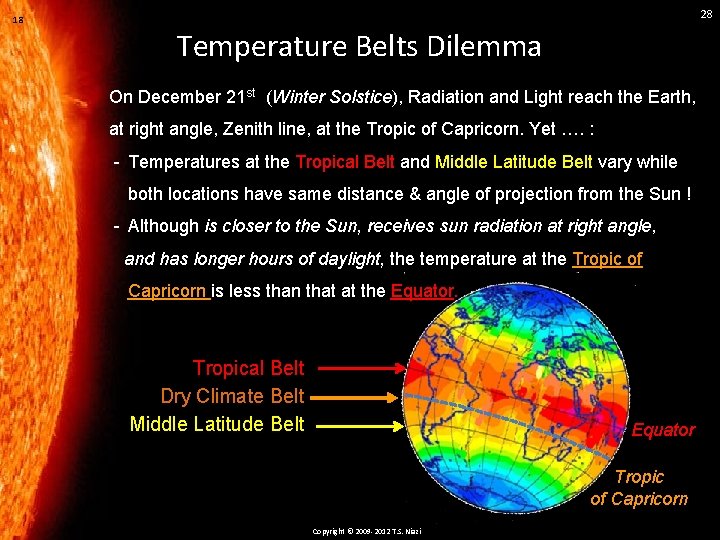 18 28 Temperature Belts Dilemma On December 21 st (Winter Solstice), Radiation and Light