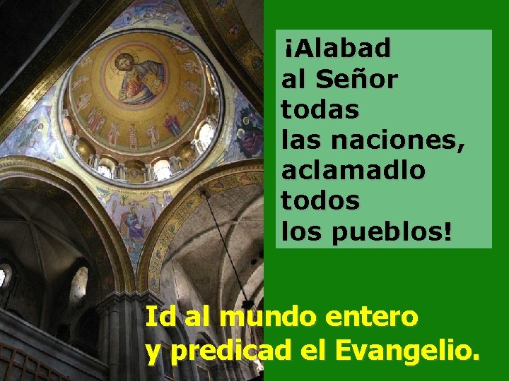 ¡Alabad al Señor todas las naciones, aclamadlo todos los pueblos! Id al mundo entero